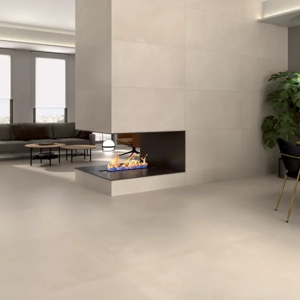 אריח גרניט פורצלן דמוי בטון / אבן גיר בגוון לבן-שנהב בגימור מט 100×100 – תוצרת ספרד