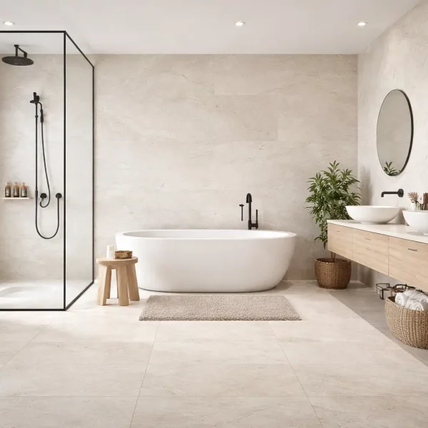 אריח גרניט פורצלן דמוי אבן בגוון פנינה בגימור מט 120×60