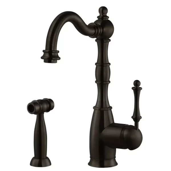 ברז מטבח ומזלף צד בעיצוב עתיק גימור שמן מוברש גוון חום כהה