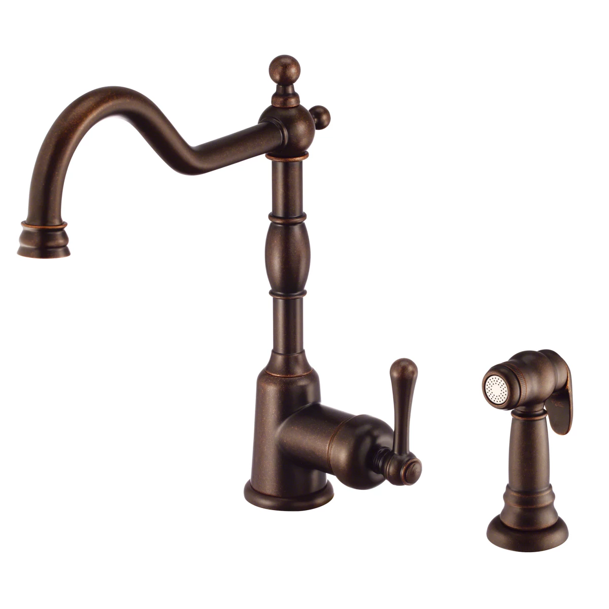 ברז מטבח בעיצוב וינטג' ומזלף צד בגימור ברונזה גוון חום