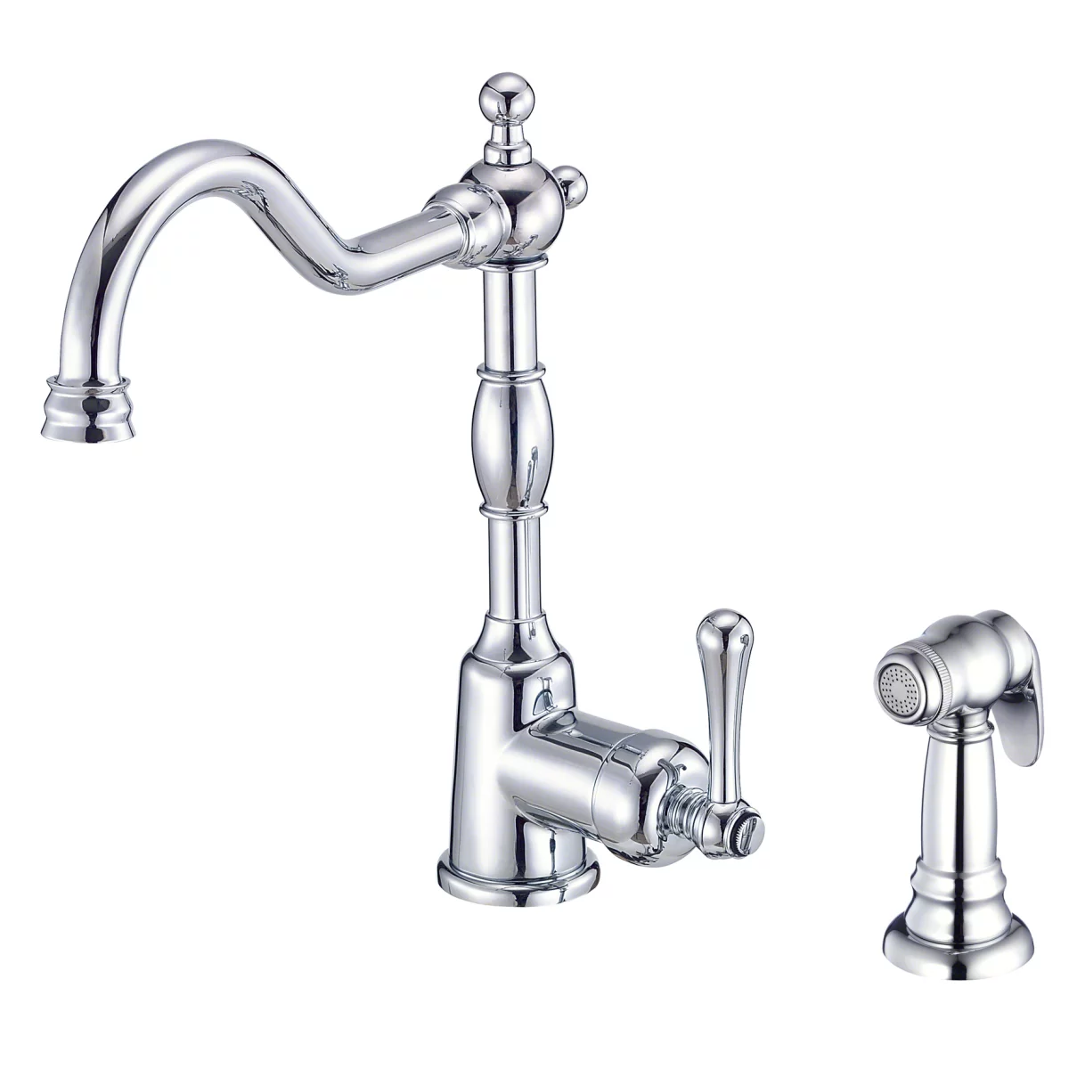 ברז מטבח ומזלף צד בעיצוב וינטג' בגימור כרום גוון אפור