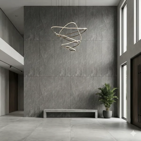 אריח גרניט פורצלן ענק מדוקק (SLAB) דמוי אבן בגוון אפור-גרפיט עמוק מט 280×120 – תוצרת איטליה