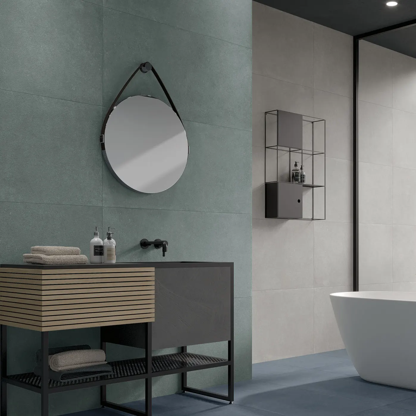 אריח גרניט פורצלן דמוי בטון בגוון ירוק-אזוב (Moss) בגימור מט 120×60 – תוצרת איטליה