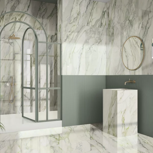 ריצוף דמוי שיש ירוק אמרלד מבריק 60/120 מלוטש