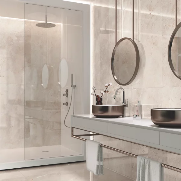 חיפוי מבריק דמוי שיש שמנת 60/120 אריח מלוטש