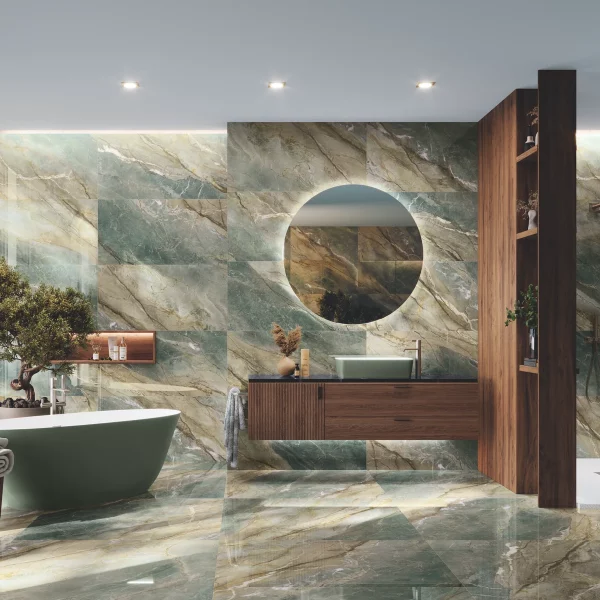 חיפוי דמוי שיש ירוק אקזוטי מבריק 60/120 לסלון ולאמבטיה