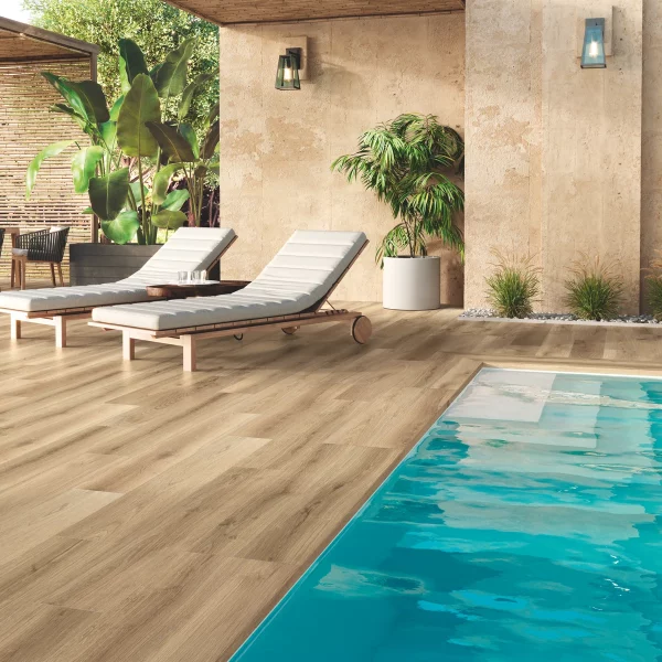 פרקט פורצלן חוץ אנטי סליפ קרמל 20/120 אריחי עץ חם