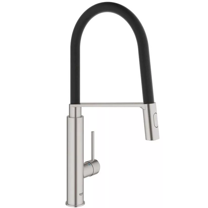 ברז נשלף למטבח Grohe גרמניה 2 מצבי זרימה גימור פלדת אל חלד גוון אפור