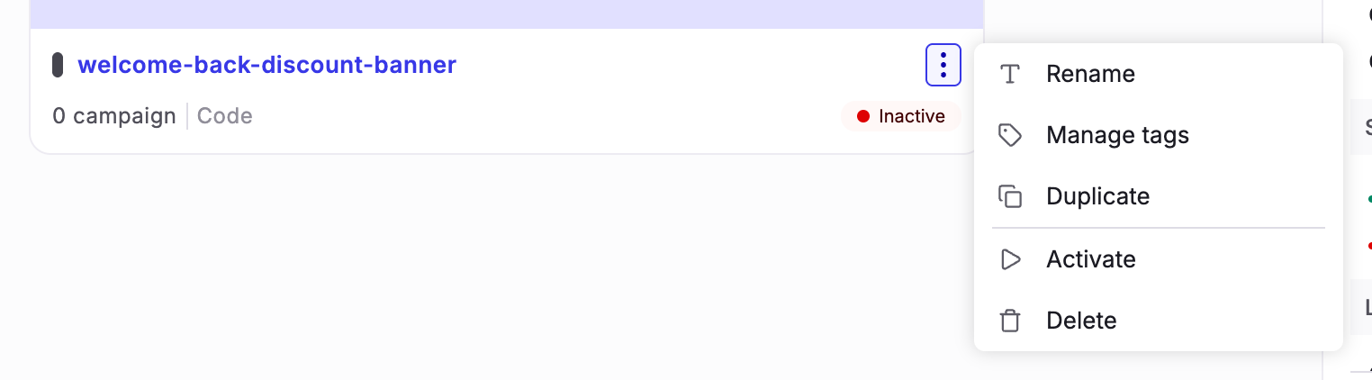Three-dots menu for a code-based widget, showing no Simulate option