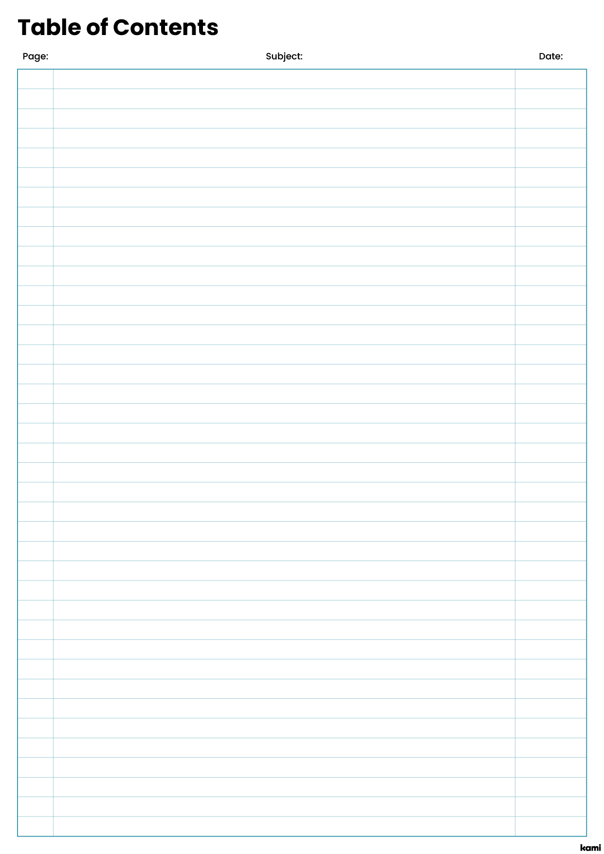 A notebook for engineering with a table of contents.