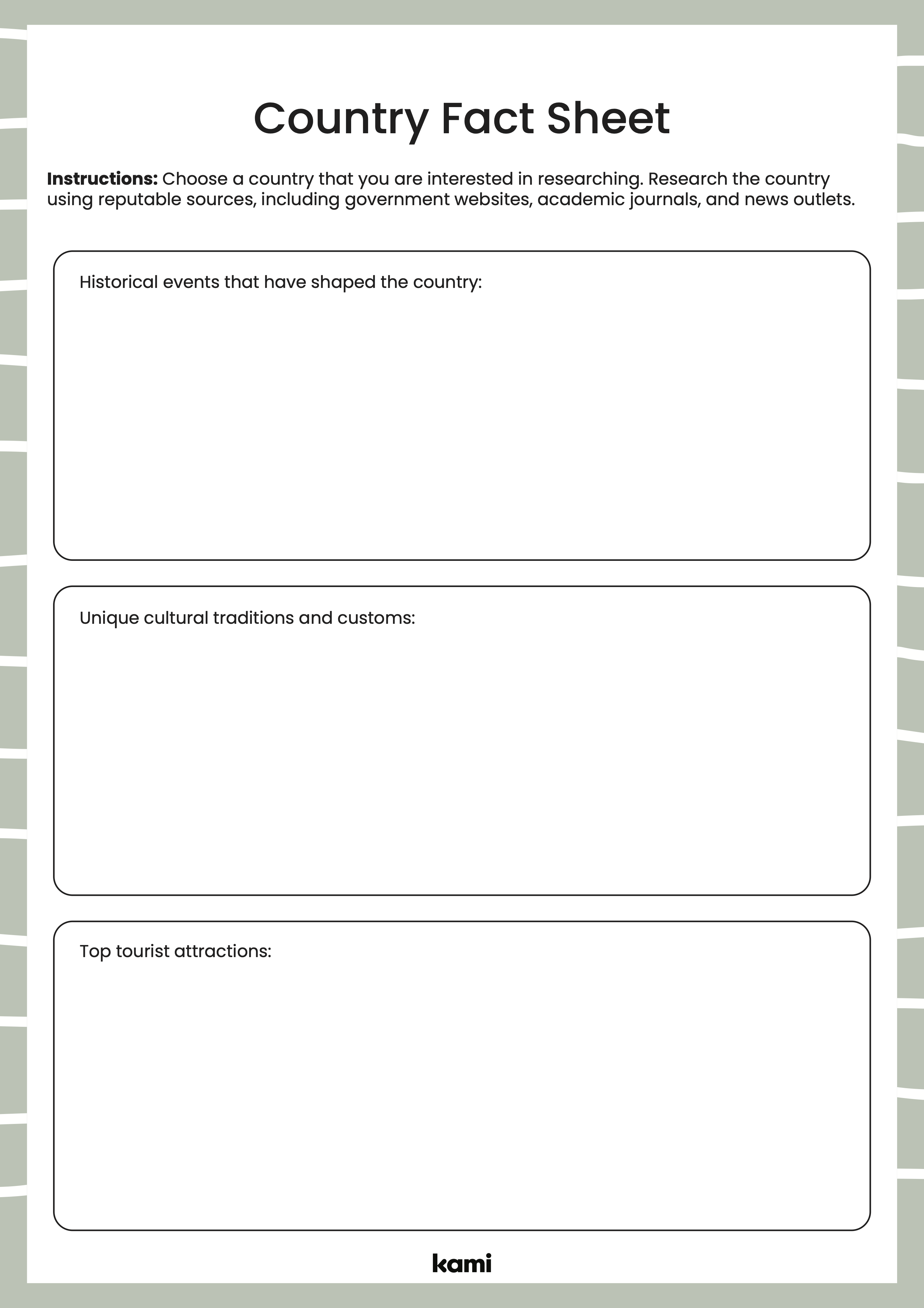 Country fact sheet for teachers perfect for grades 10th 11th 12th