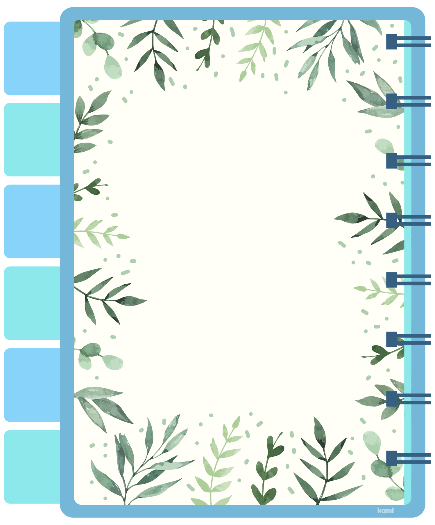 A digital notebook for students with a plants lined design.