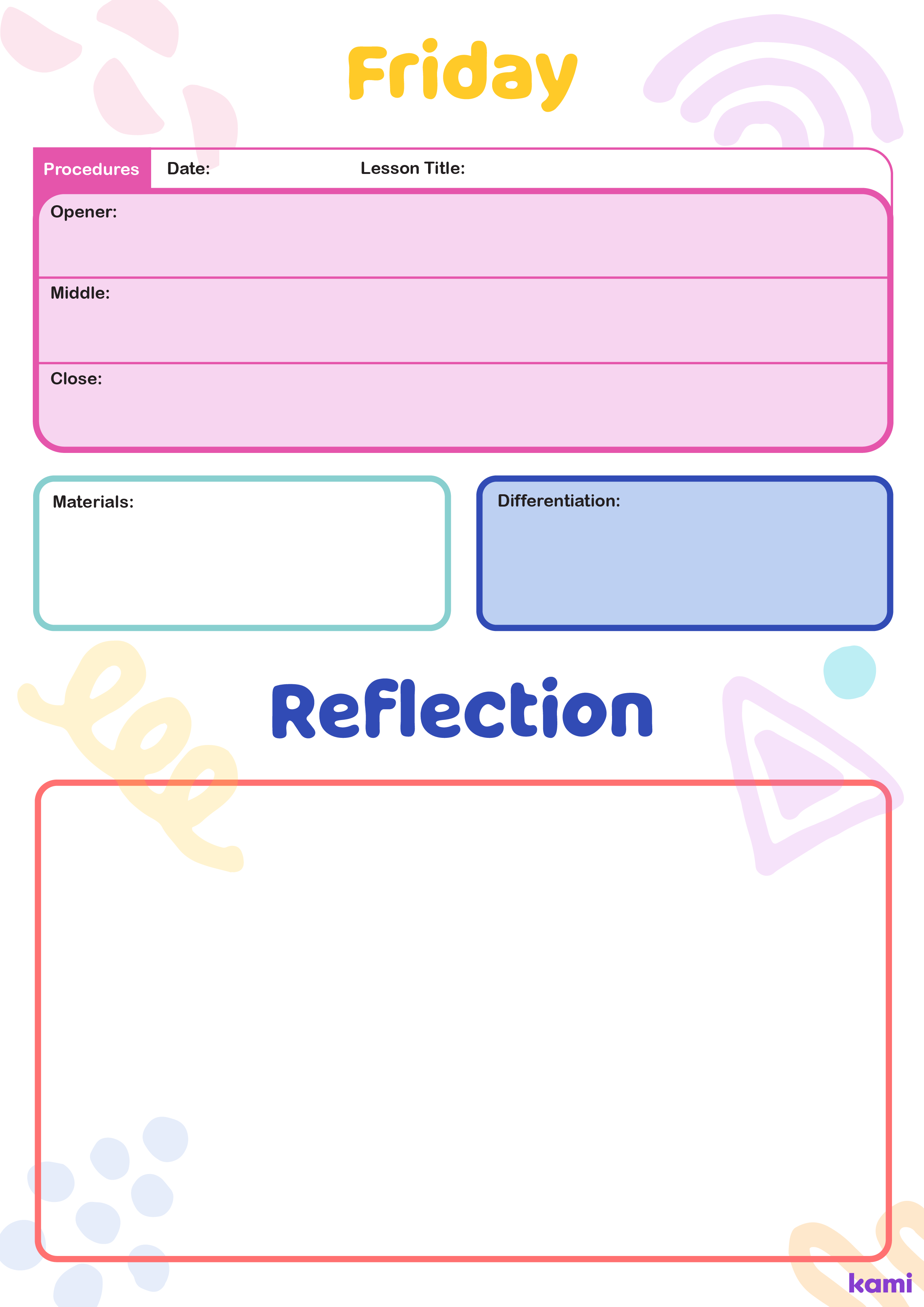 A Weekly Overview Lesson Plan for Teachers with a Colorful Boxes Theme