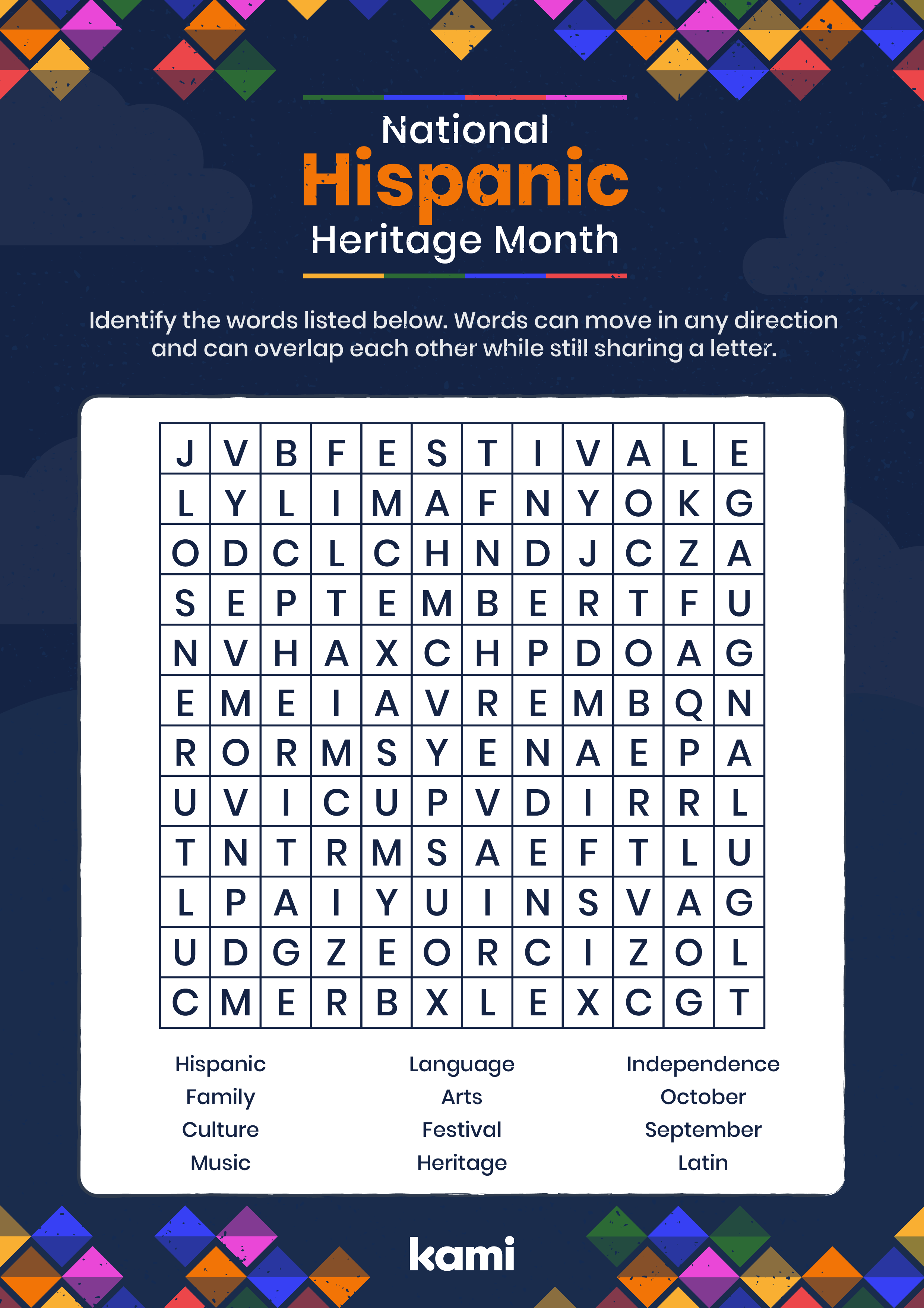 Hispanic Heritage Month Wordsearch for Teachers Perfect for grades