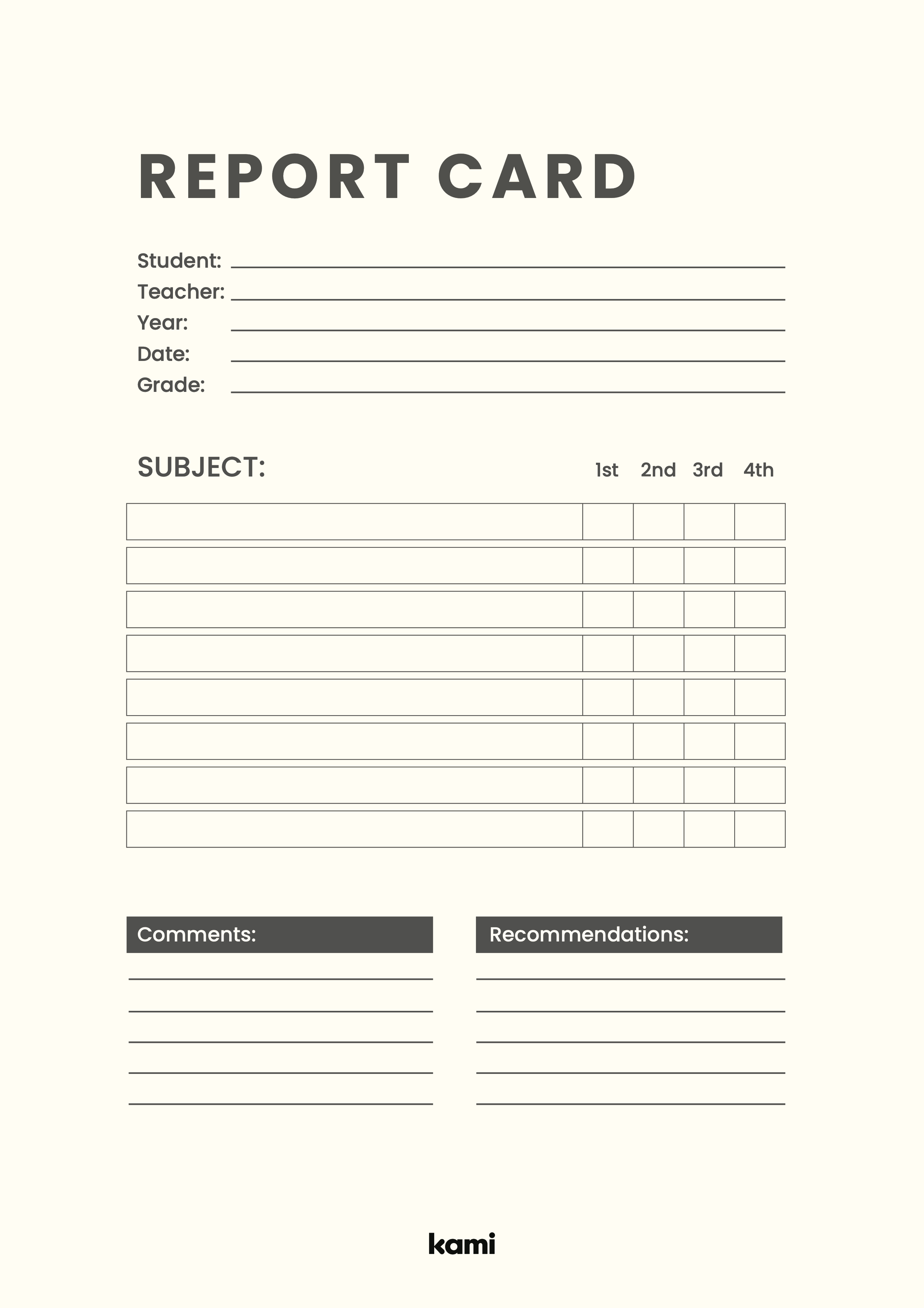 Report Card Template Light For Teachers Perfect For Grades 1st 2nd 