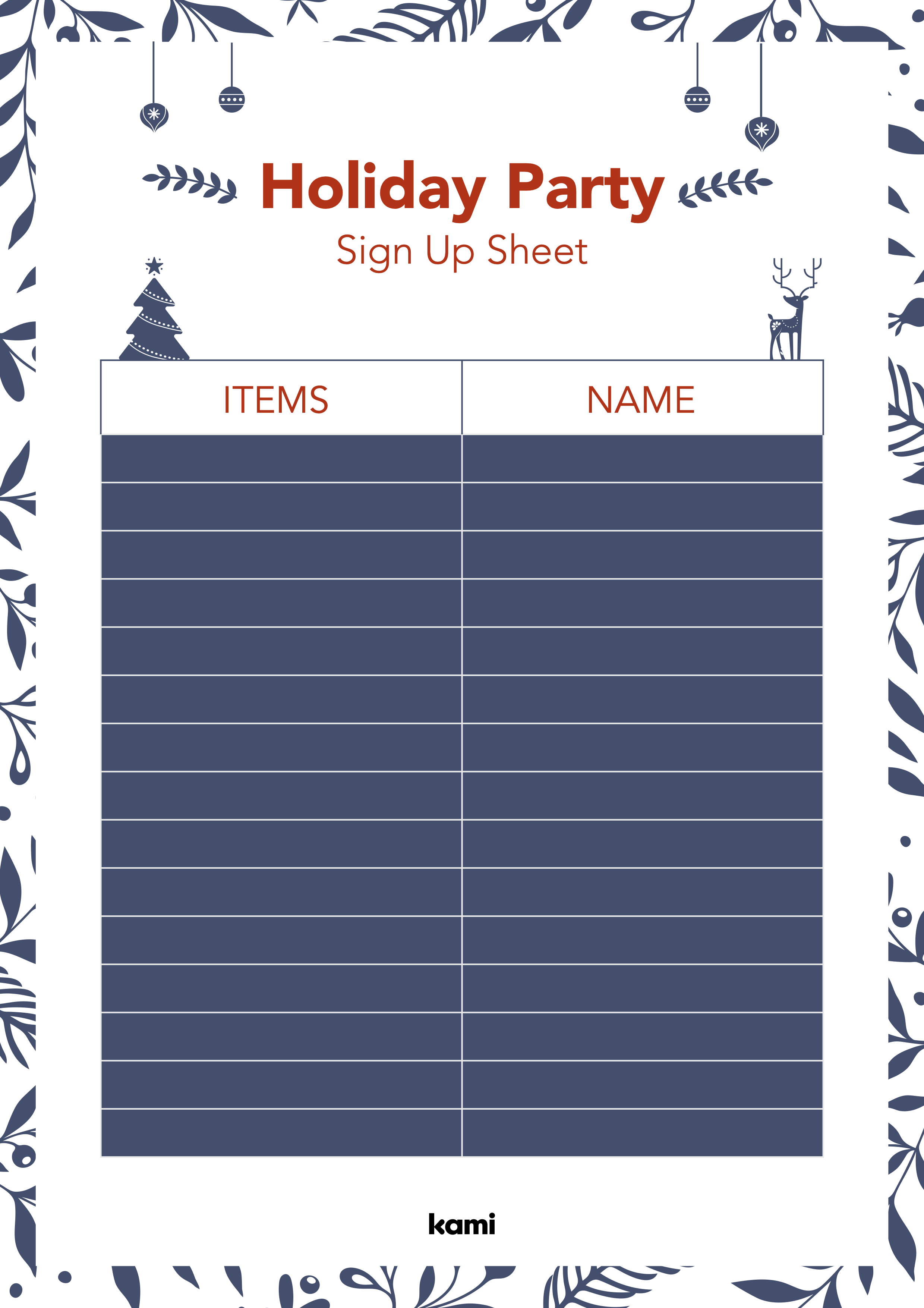 christmas potluck sign up sheet