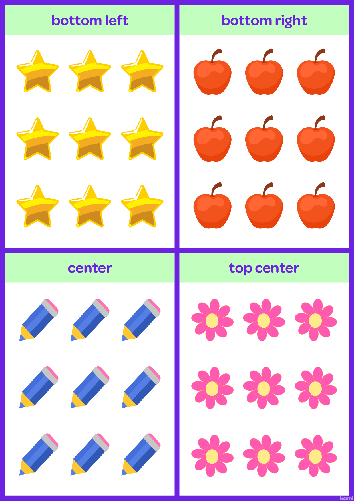 A maths worksheet for younger learners with a grid location exercise.