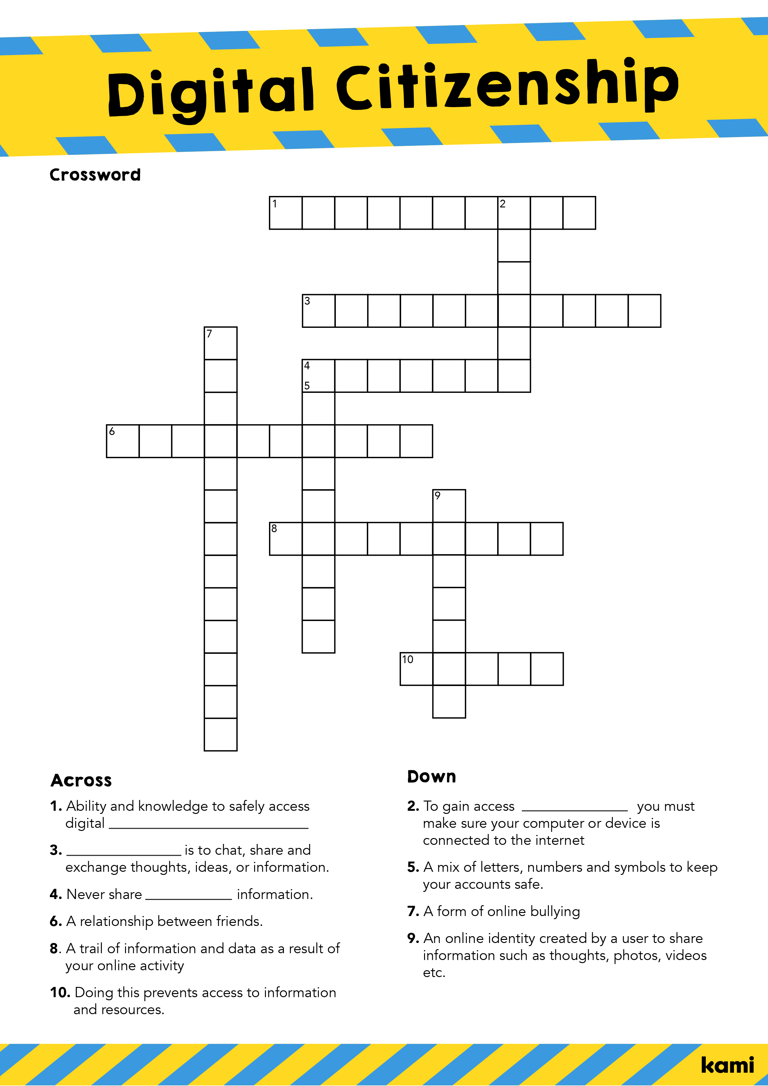 Digital Citizenship Week Crossword for Teachers Perfect for grades