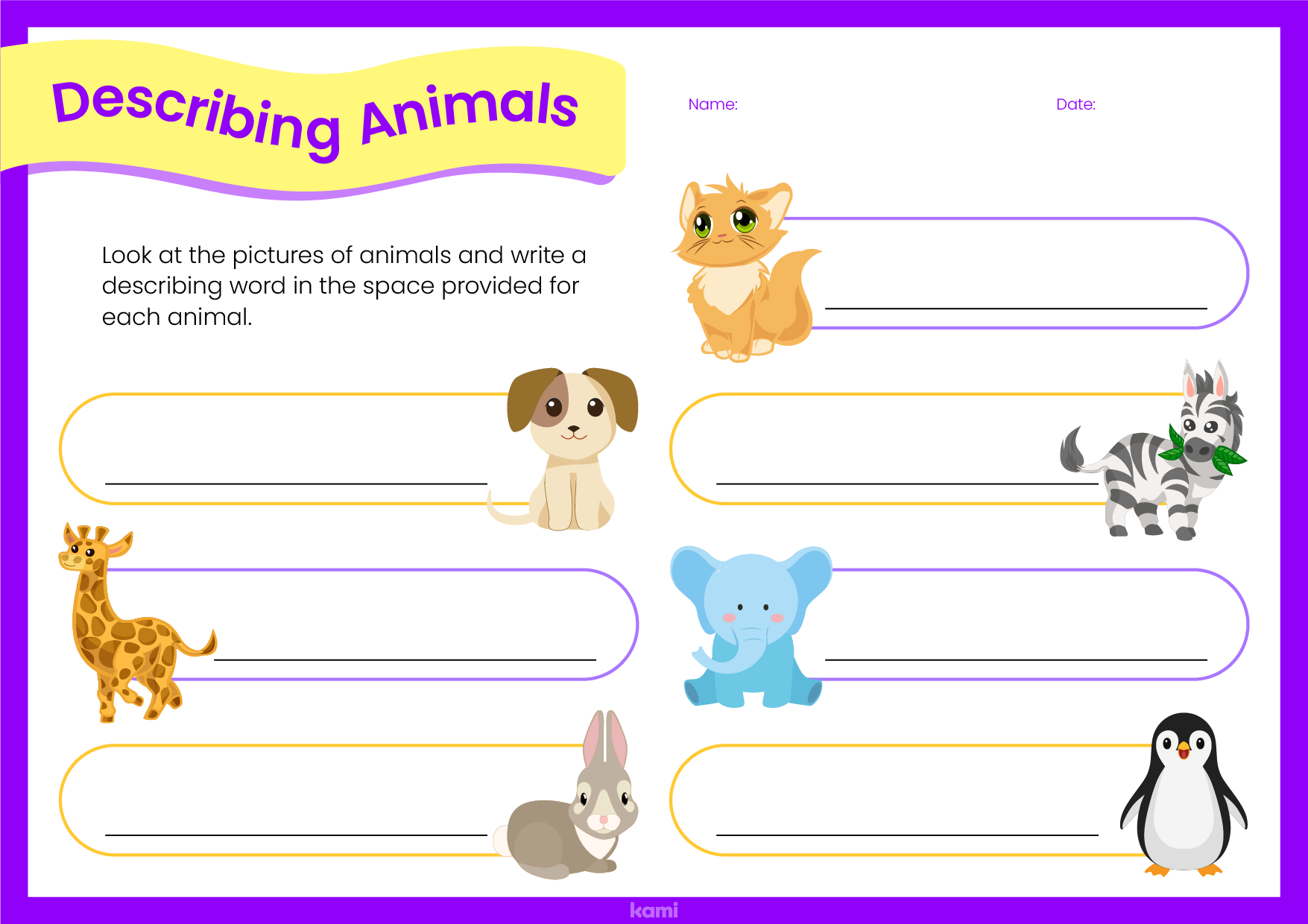 Describing Animals Worksheet for Teachers | Perfect for grades 1st, 2nd