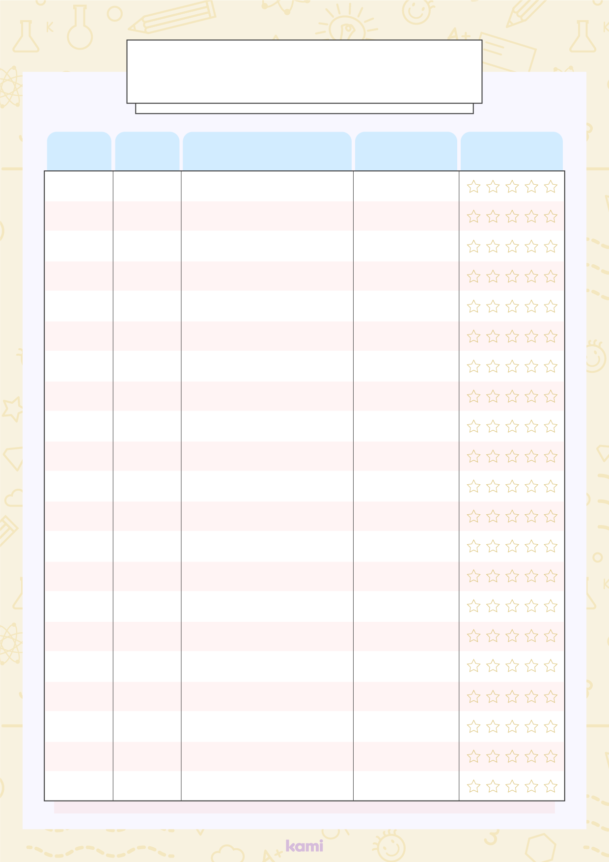 Reading Log Template | Kami Library