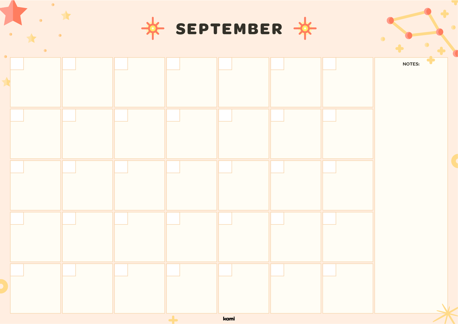 A calendar pack for back to school with a stars design.