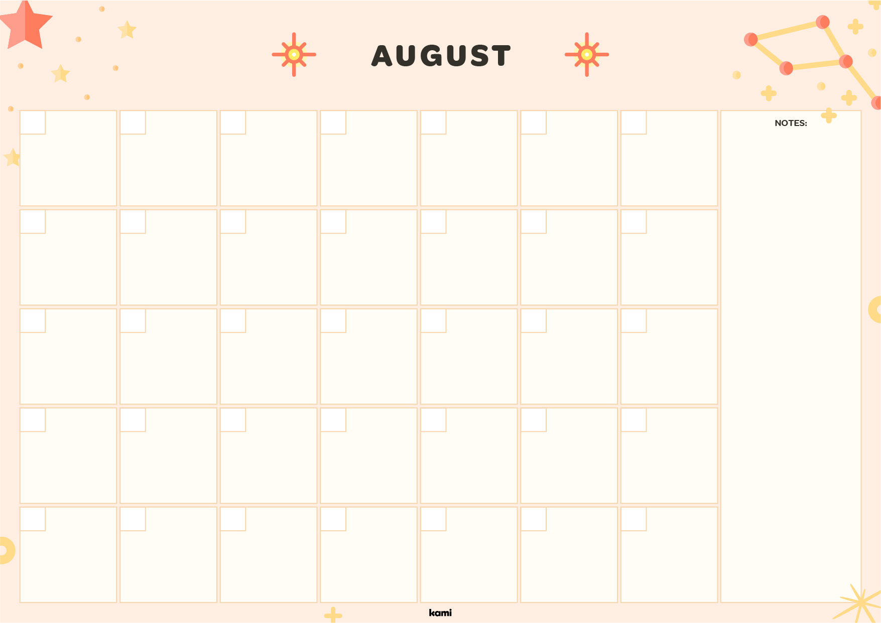 A calendar pack for back to school with a stars design.