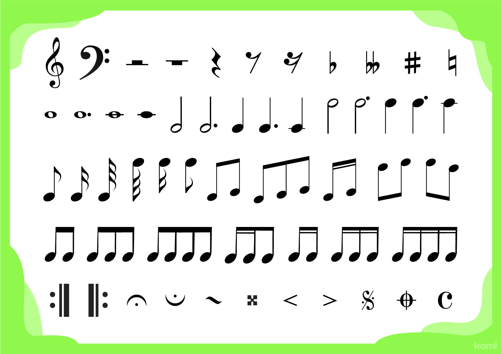 A music notes template for learning and writing music with a interactive design.