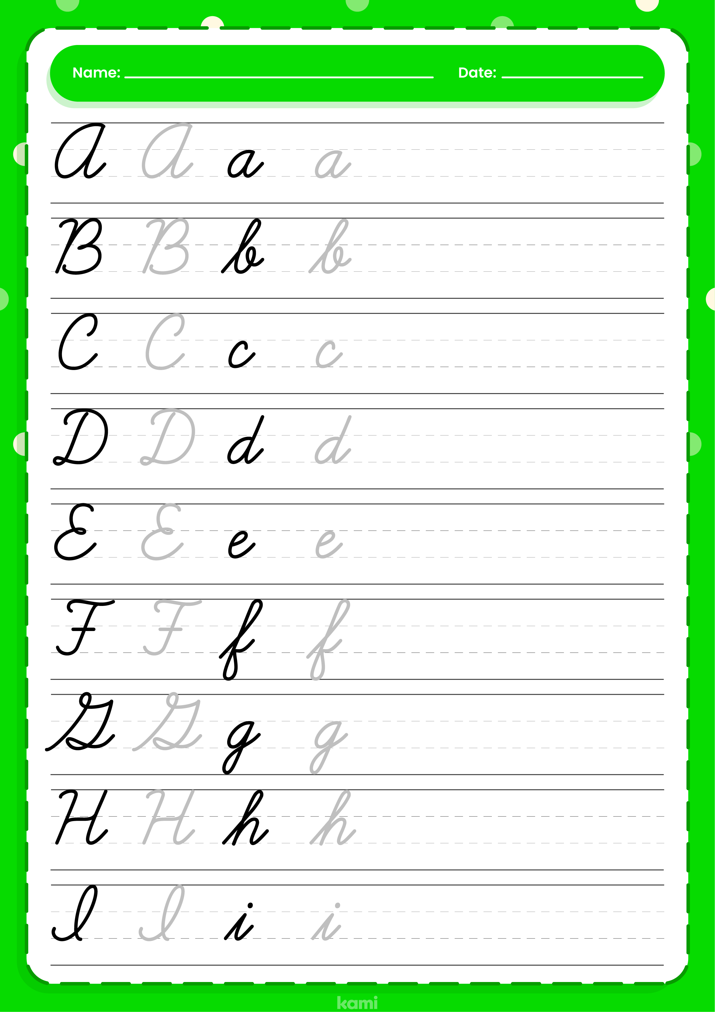 A handwriting worksheet for cursive practice with a exericse.