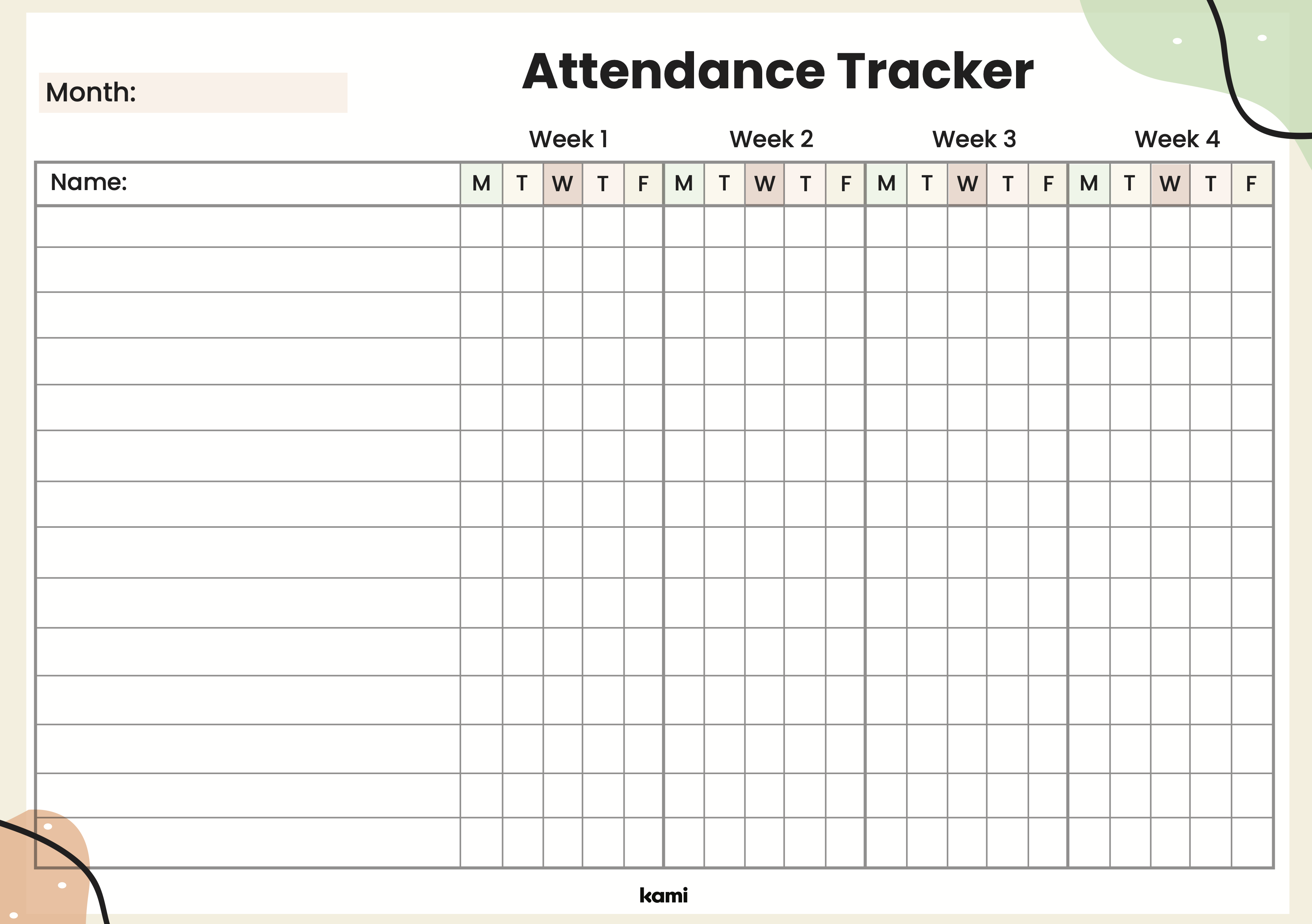 A attendance tracker for homeschooling with a fall colors theme