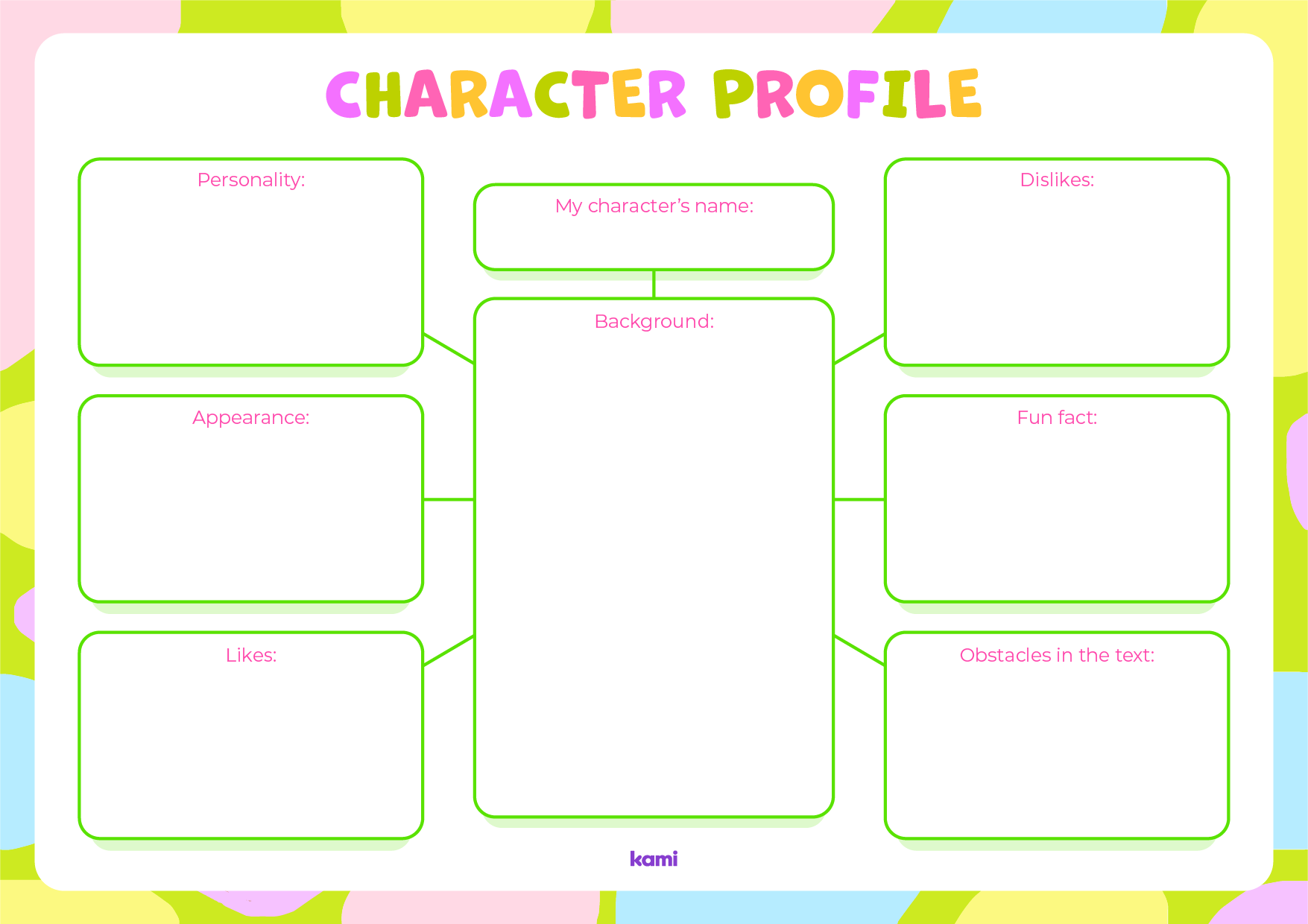 Character Profile Colorful for Teachers Perfect for grades 6th, 7th