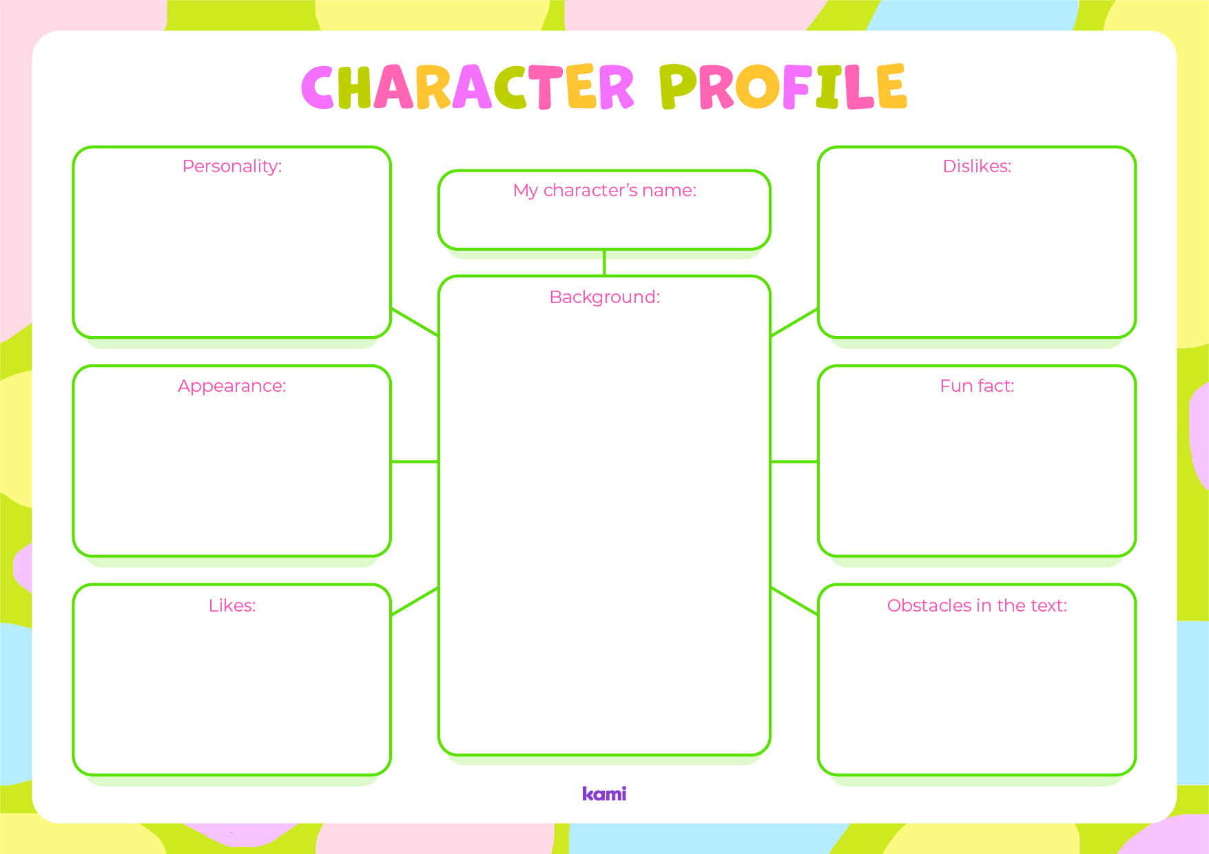 Character Profile Colorful for Teachers Perfect for grades 4th, 5th