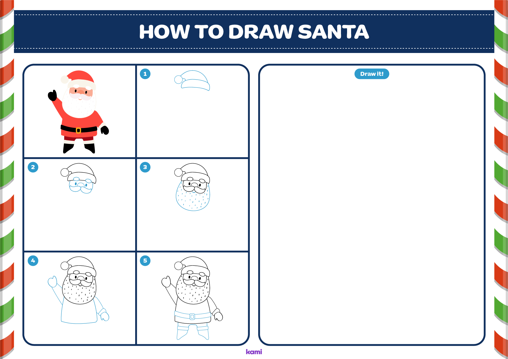 A template for practising drawing with a santa design.