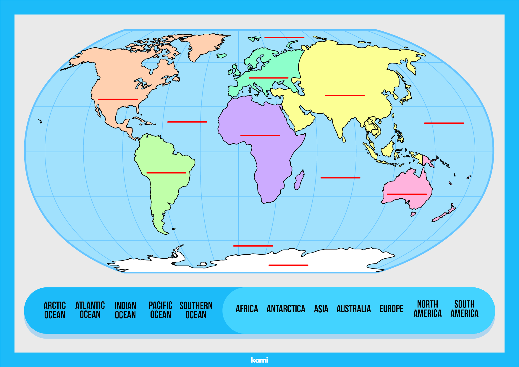 world map continents and oceans blank