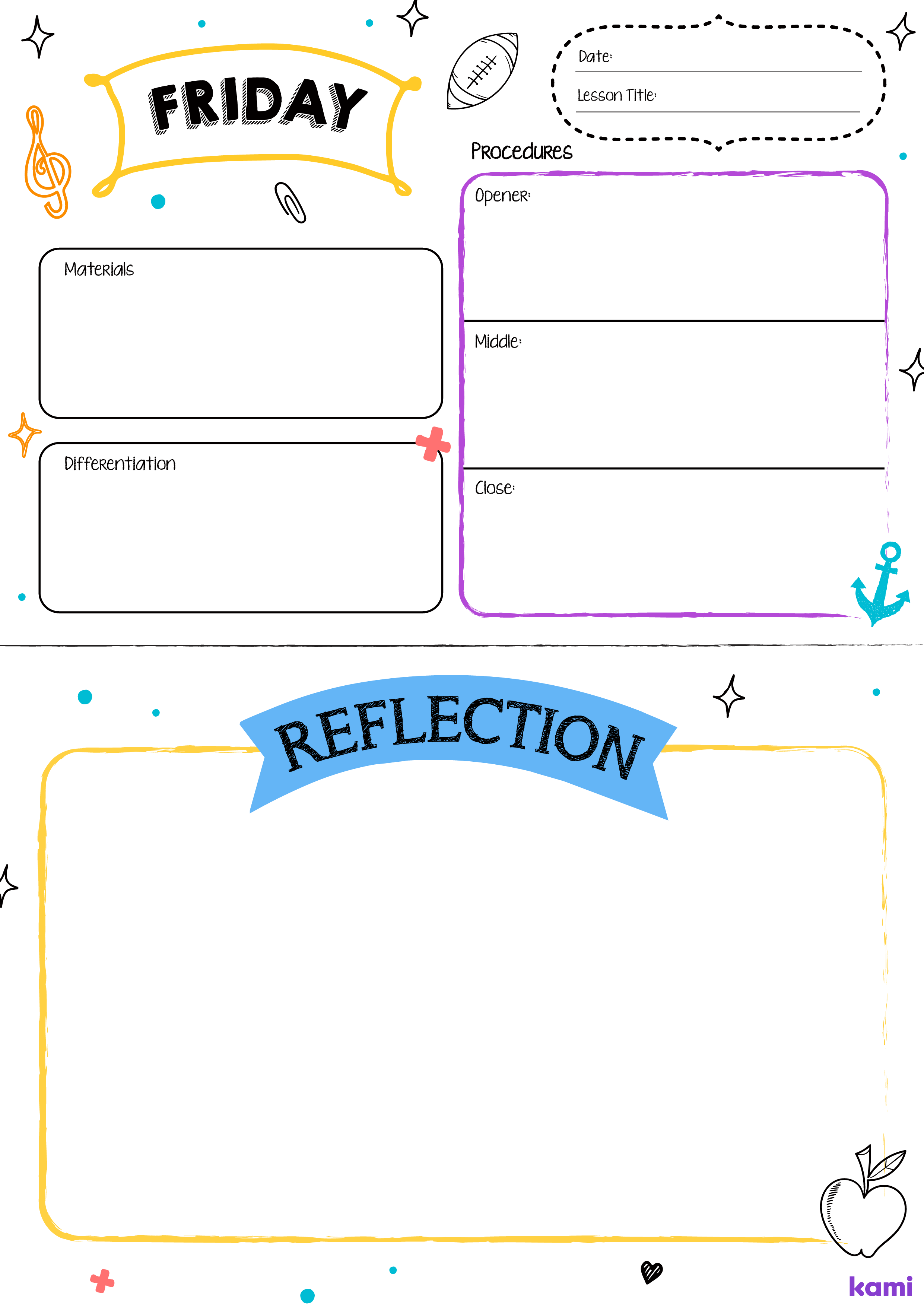 A Weekly Overview Lesson Plan for Teachers with a White Doodles Theme