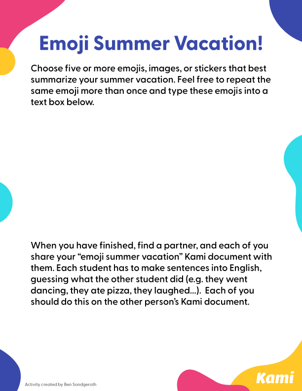 emoji summer vacation for teachers perfect for grades 10th 11th 12th 1st 2nd 3rd 4th 5th 6th 7th 8th 9th classroom resources kami library