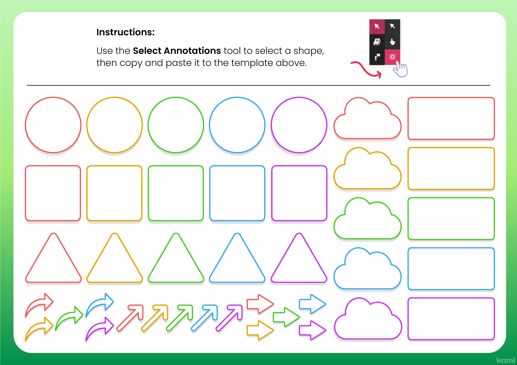 A graphic organizer for 4th-12th graders with a shapes design.