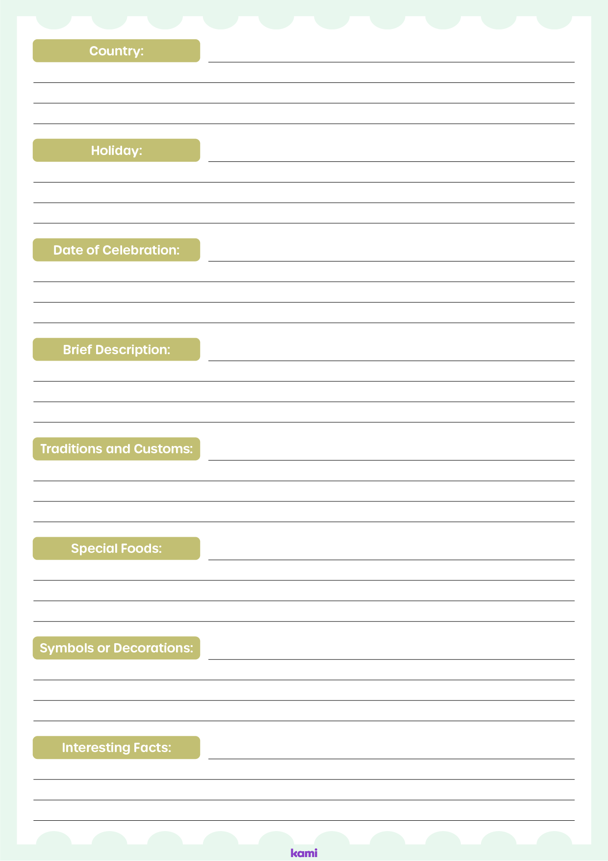 A research worksheet for winter holidays with a portrait design.