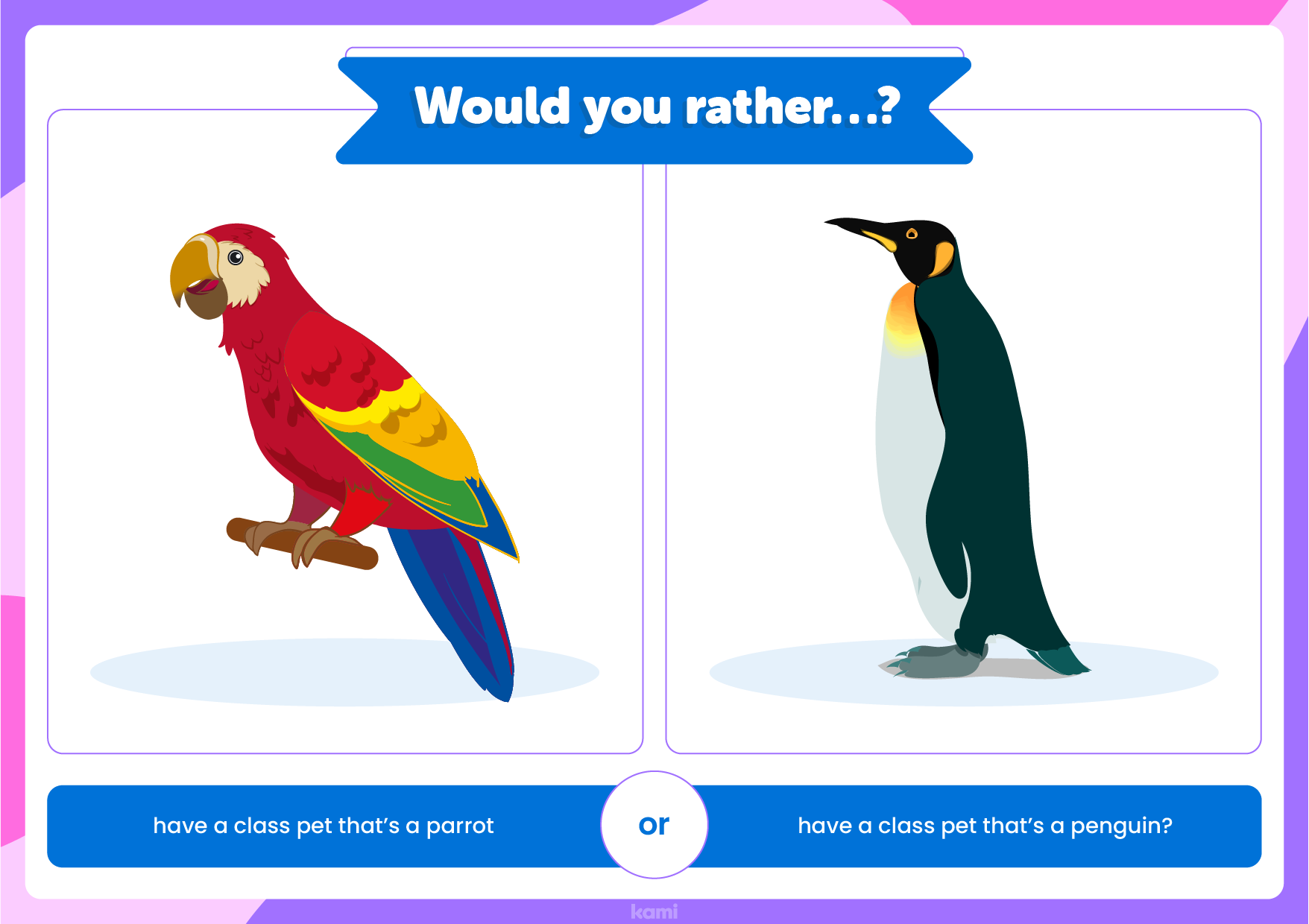 A icebreaker activity for back to school with a would you rather game.