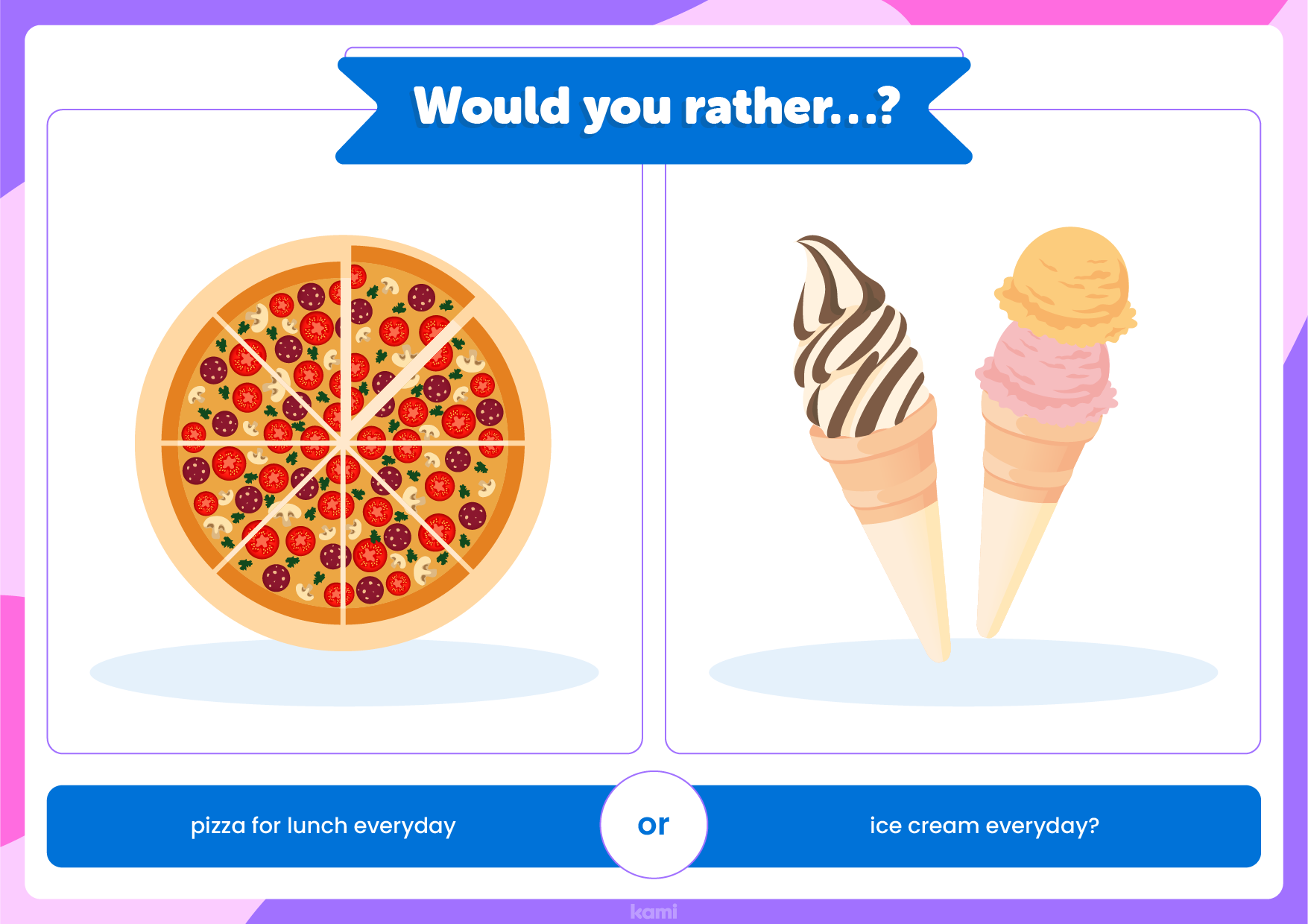 A back to school activity for icebreakers with a would you rather game.