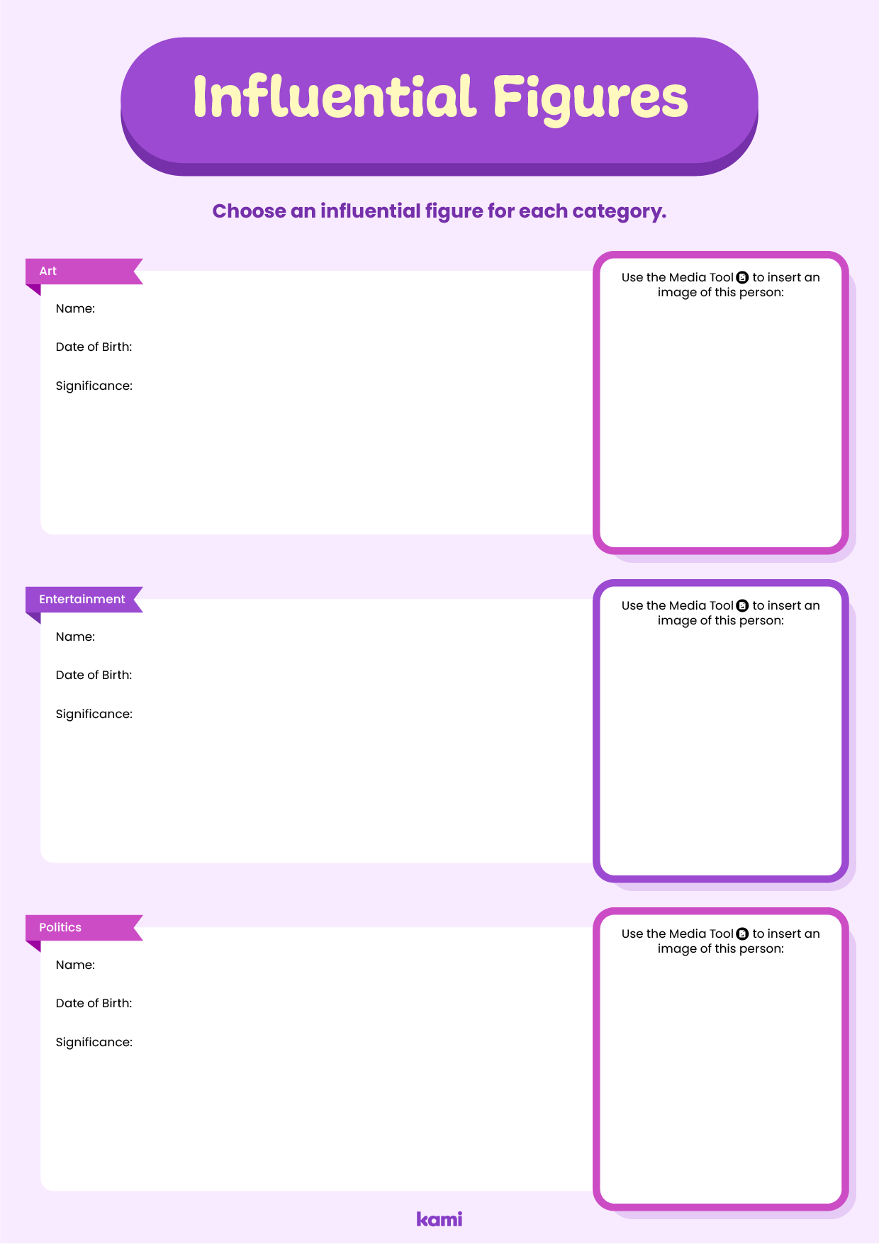 A worksheet for Hispanic Heritage Month with a influential figures exercise.