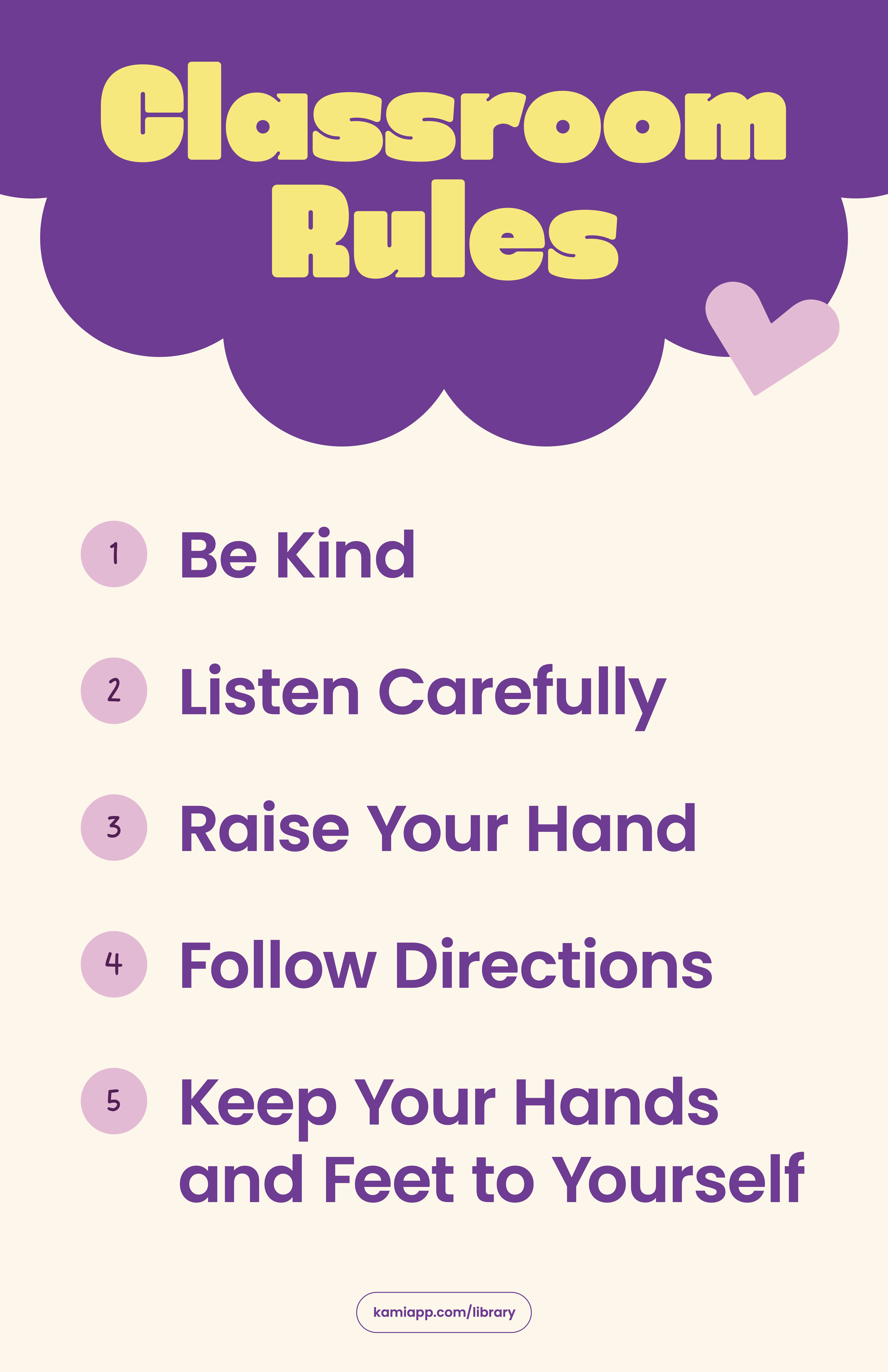 A poster for back to school with a classroom rules set.