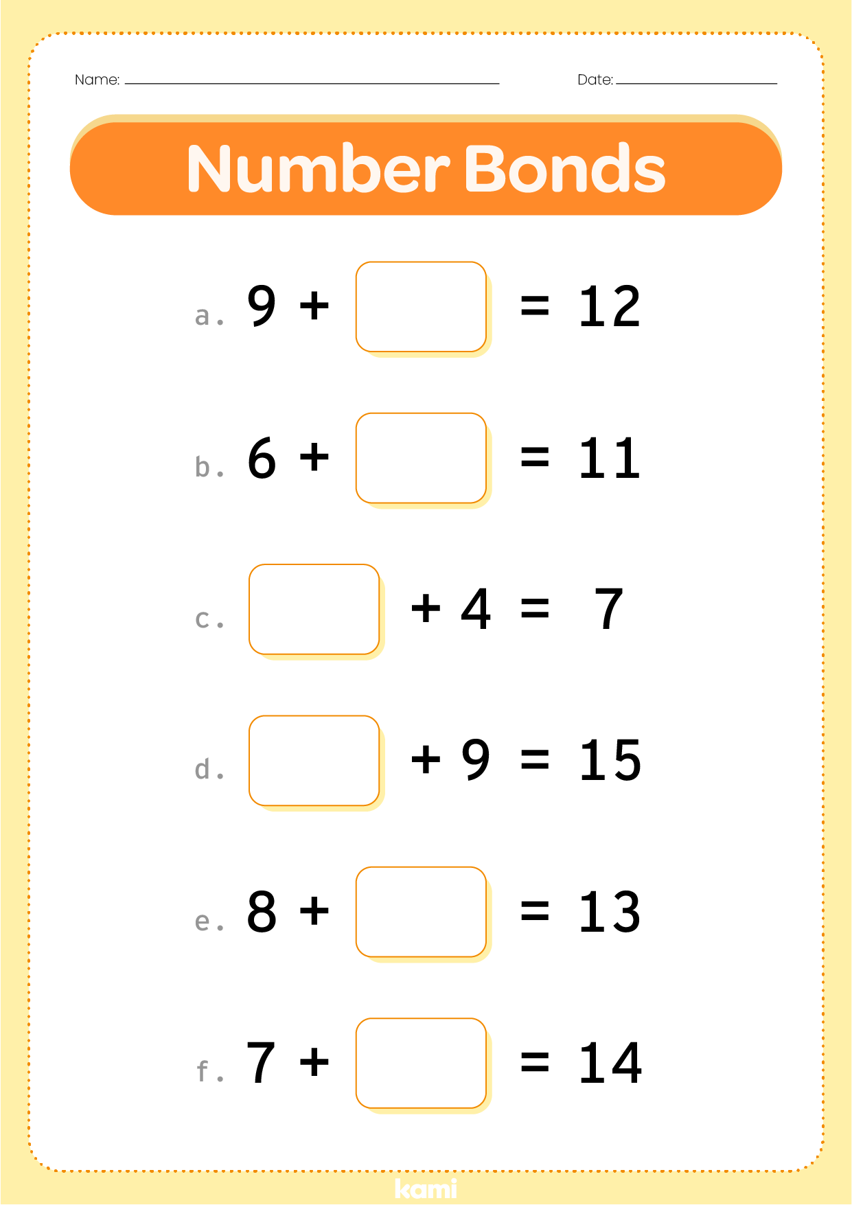 Number Bonds Worksheet for Teachers Perfect for grades 1st, 2nd, 3rd