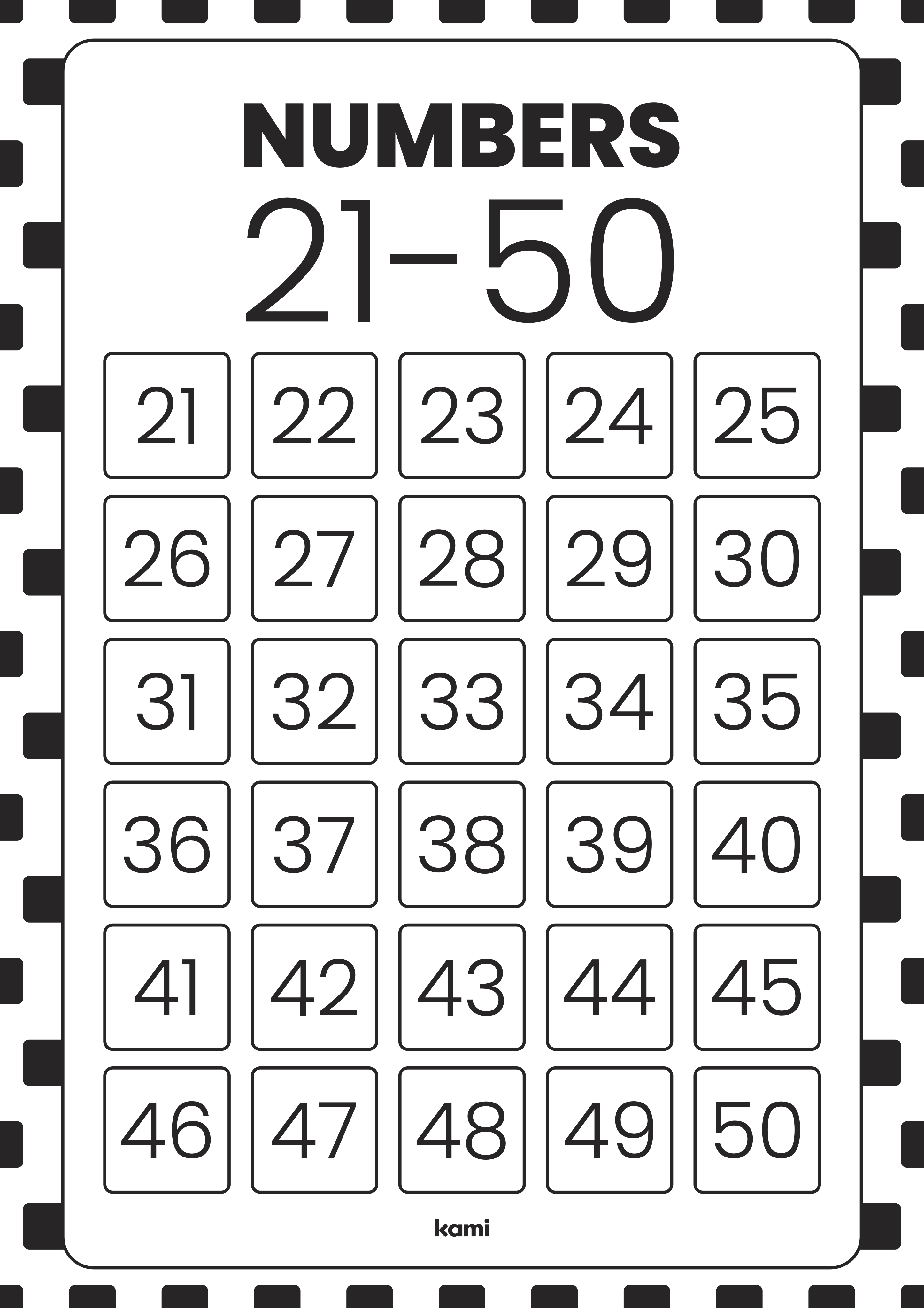 Number Chart, 21-50 for Teachers