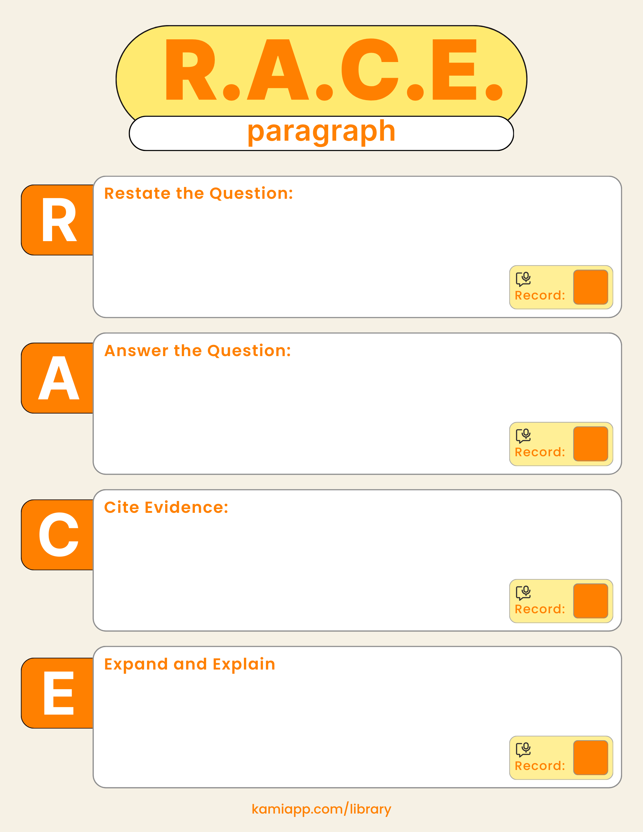 R.A.C.E Writing Template | Explanations for Teachers | Perfect for ...