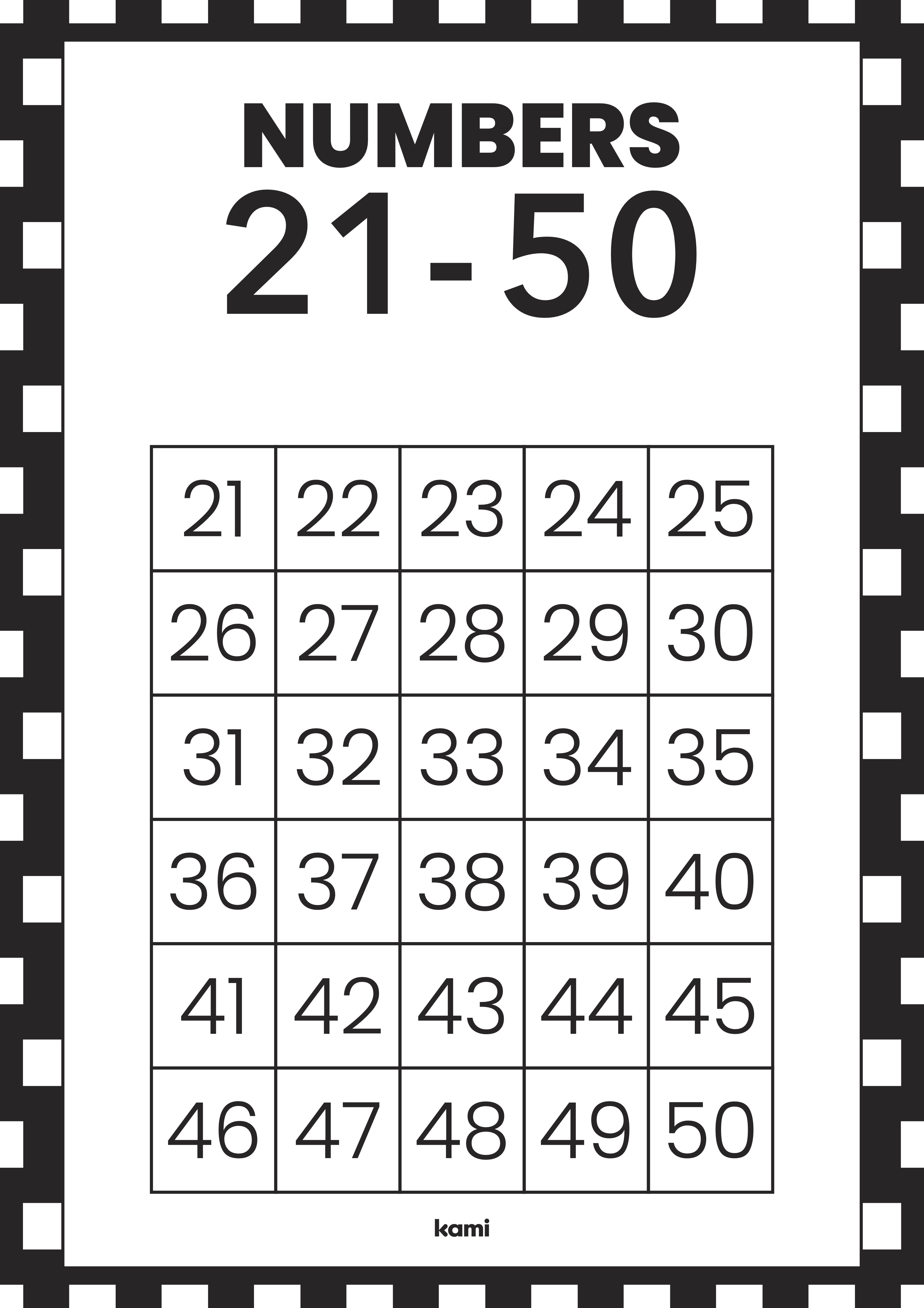 Number Chart, 21-50 for Teachers