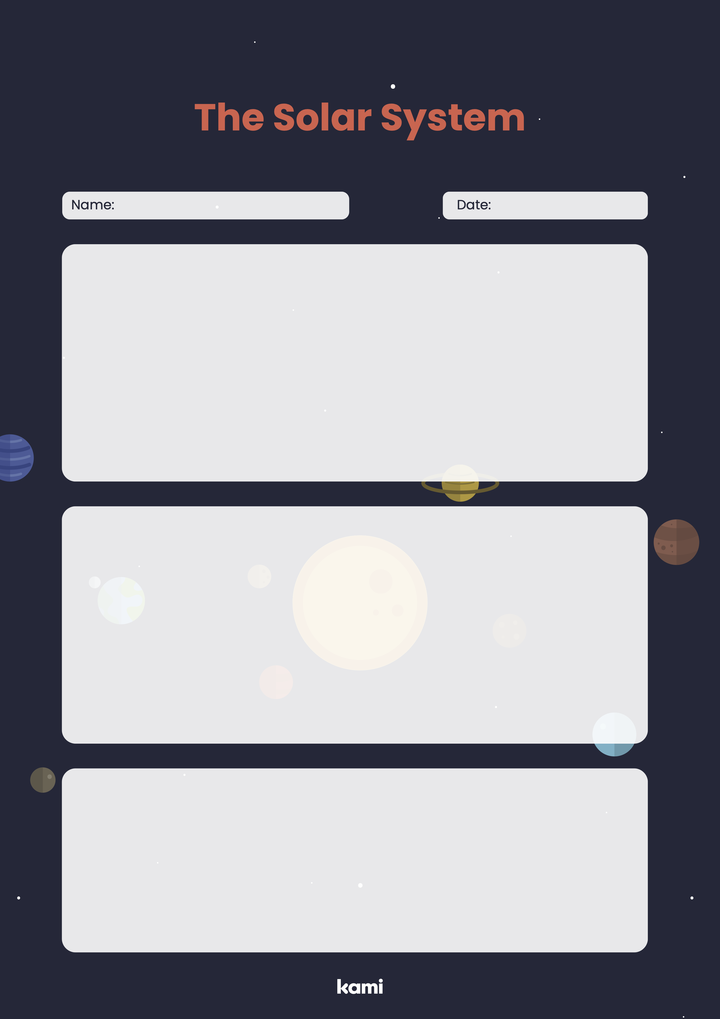 A solar system worksheet for your science classroom with a blank design.