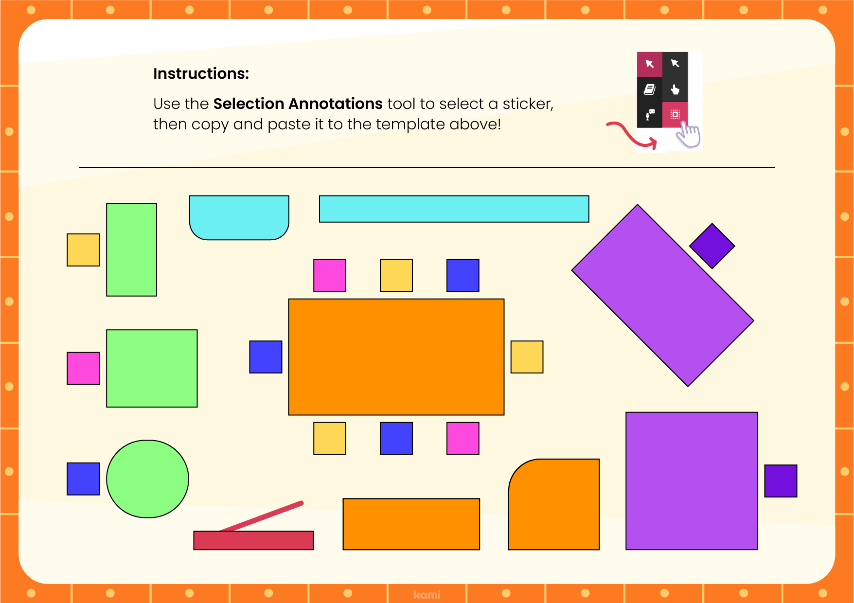 A classroom map template for back to school with a shapes theme.