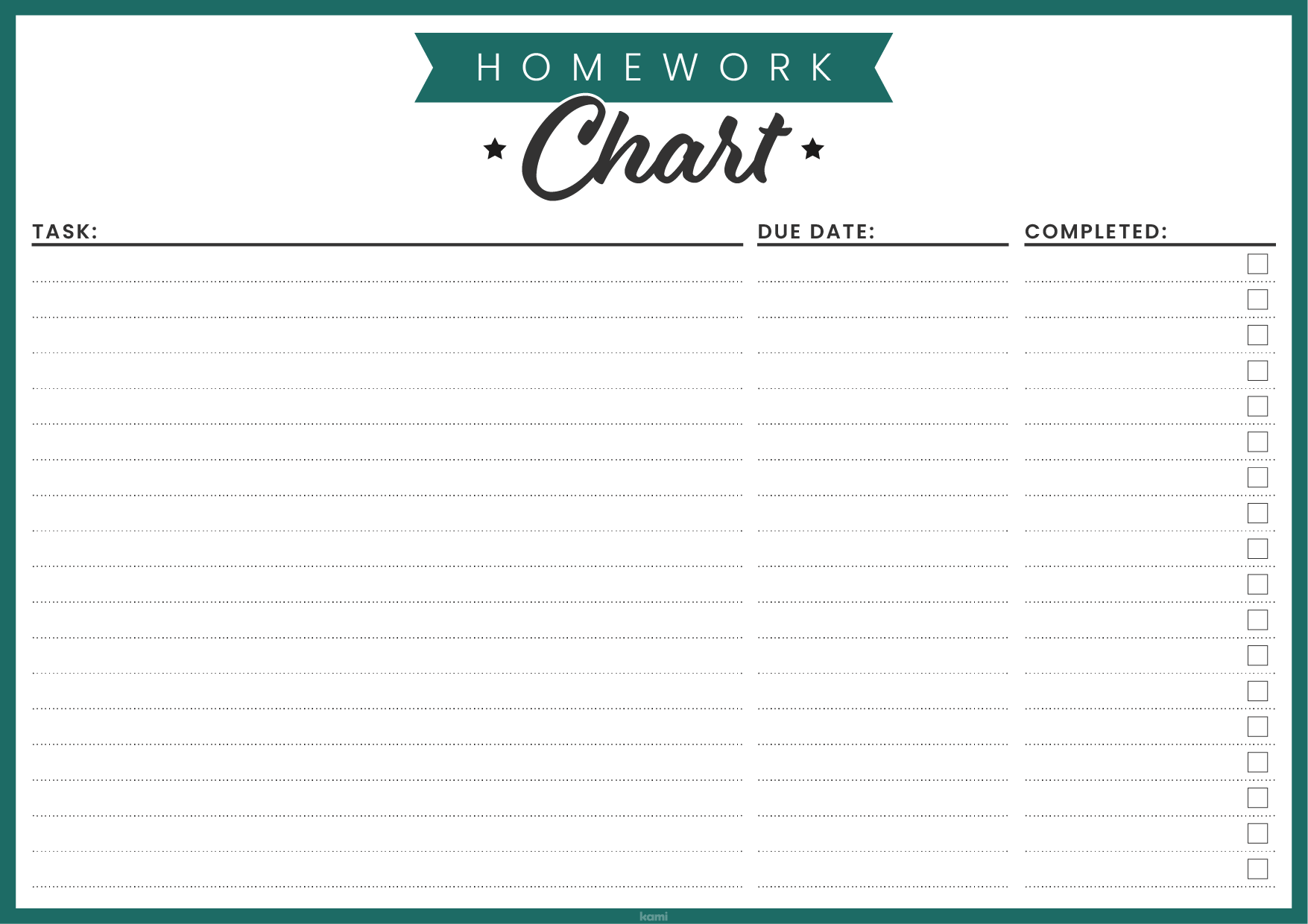 Homework Chart Template