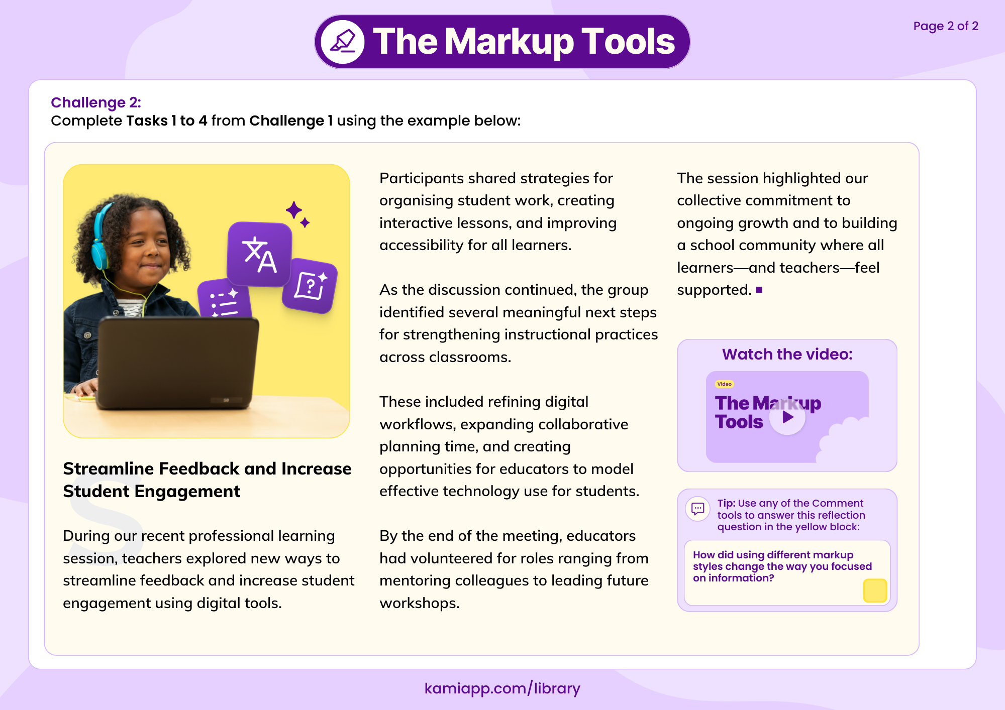 A worksheet with a short informational text where pupils apply markup tasks and respond to a reflection prompt. 