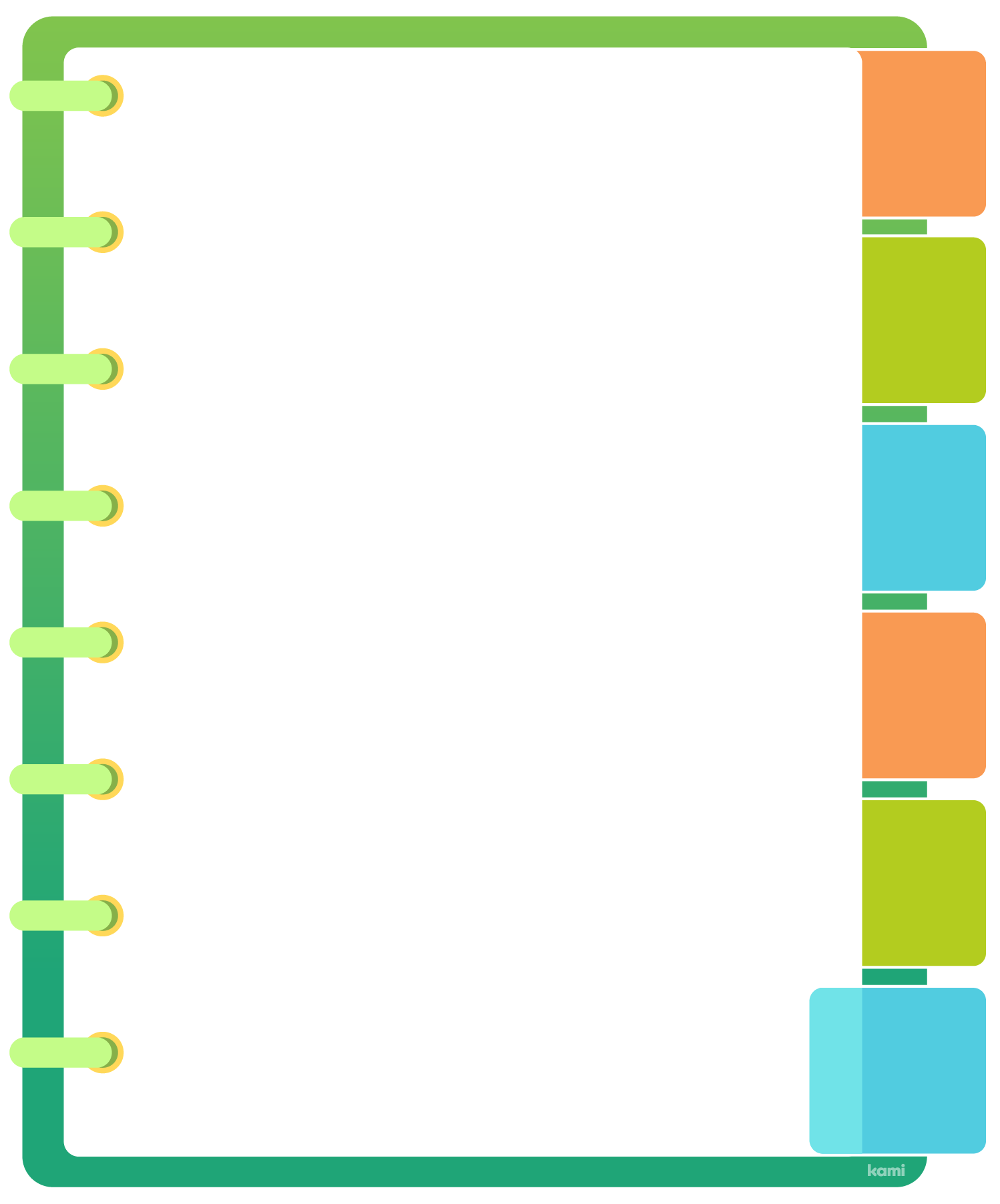 A digital notebook for students with a mix of different pages.